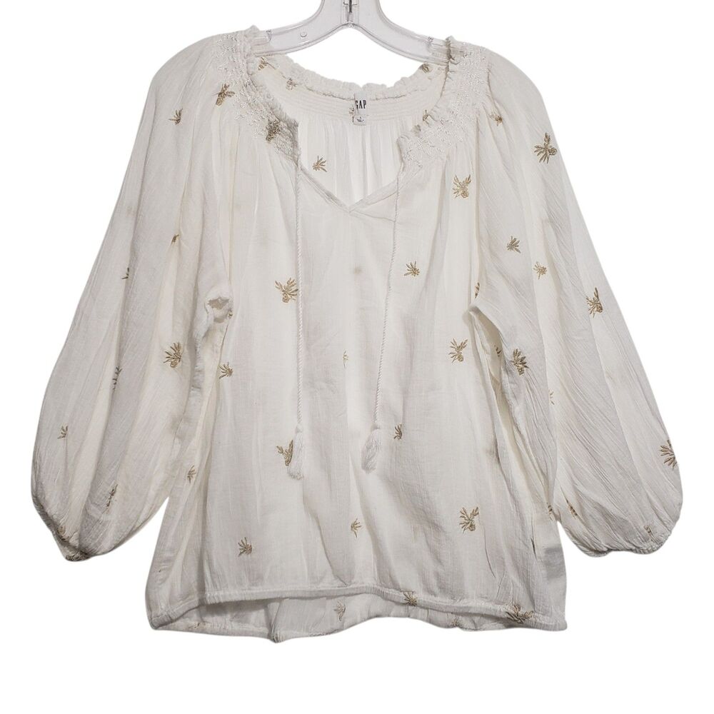 Gap Women's Large 100% Cotton Blouse with Embroidery and Tassels